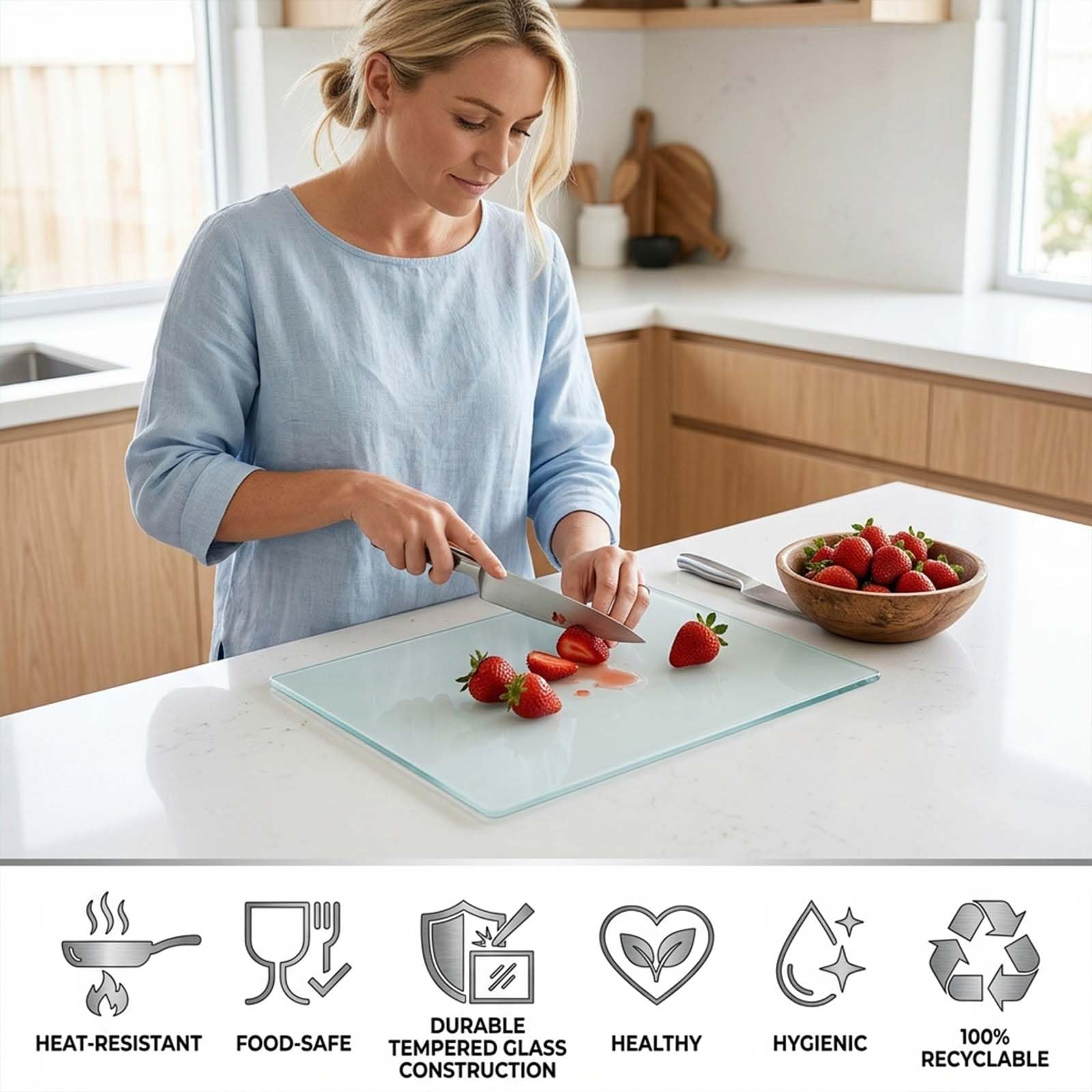 1pcs tabla vidrio templado cocina 28 * 20cm tabla cortar vidrio con patas de silicona antideslizantes tabla cortar cocina cristal seguridad e higiene tabla cutting board