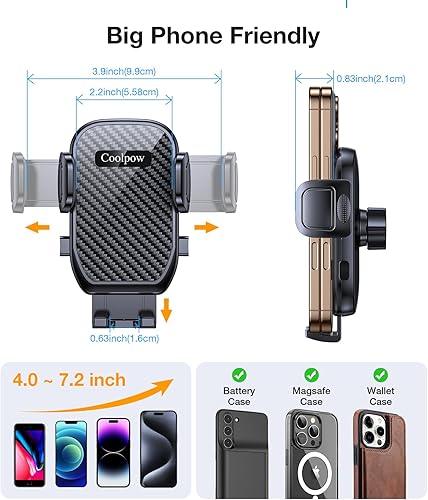 Miniatura 7 de Coolpow Soporte de teléfono para automóvil (más sólido). Soporte de teléfono ajustable de 360 para automóvil, camión, carrito de golf, soporte de