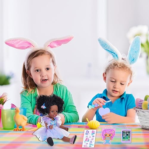 Miniatura 6 de Muñecas negras de 14.5 pulgadas, ropa y accesorios realistas, muñeca africana de silicona con muñeca princesa tema mar profundo, el mejor regalo