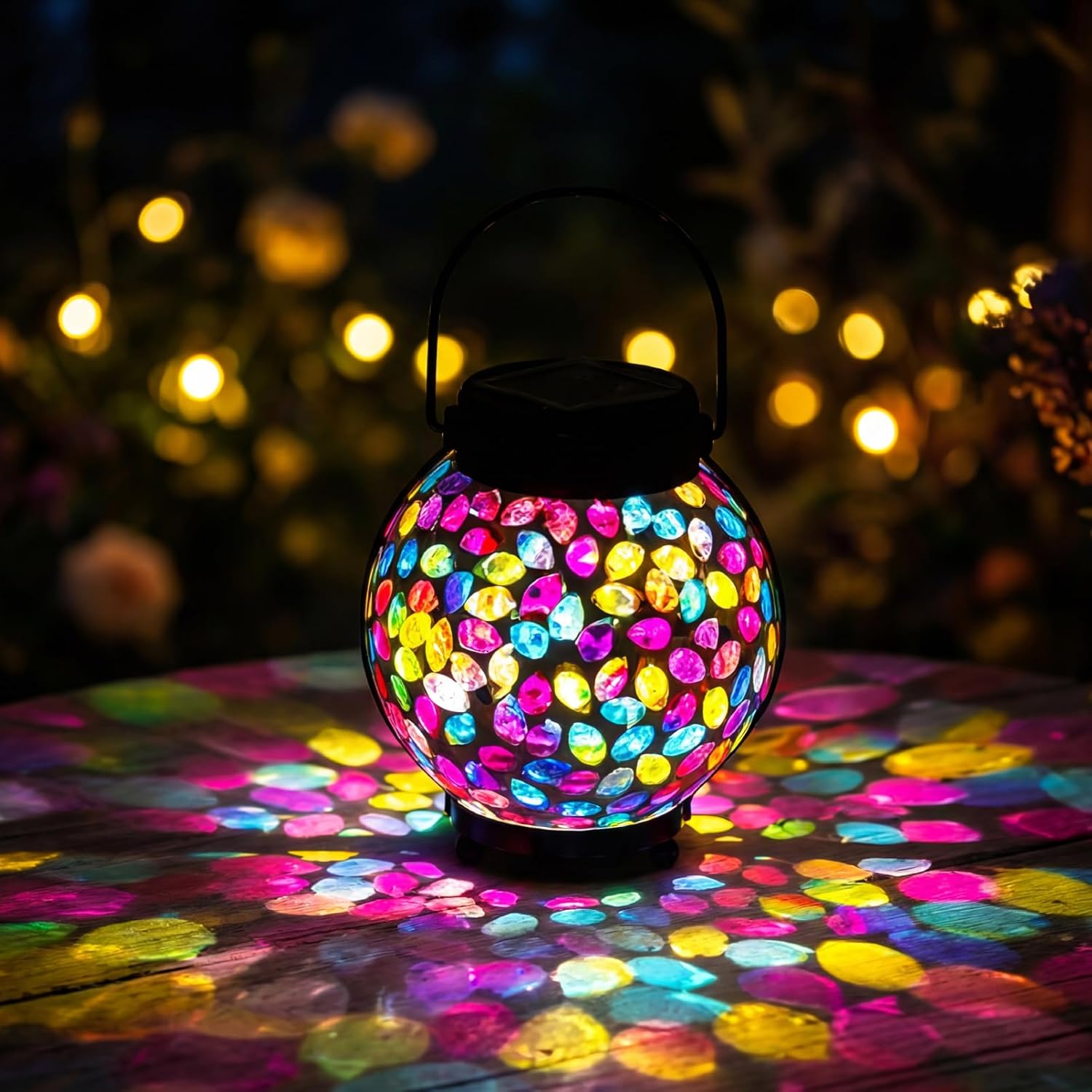 Lyeasw Mosaic Lights Solar Outdoor Hanging Lanterns, Waterproof Lights Outdoor Decor for Patio, Yard, Garden, Porch, Birthday Gifts for Women Mom Grandma