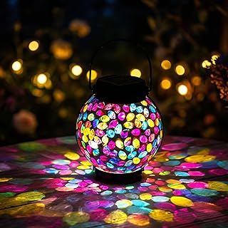 Lyeasw Mosaic Lights Solar Outdoor Hanging Lanterns, Waterproof Lights O...