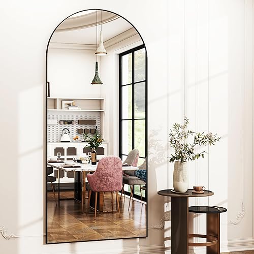 Vista 3 de Espejo arqueado de longitud completa, espejo arqueado de 36 x 78 pulgadas con soporte, montado en la pared para baño, vestidor, para colgar