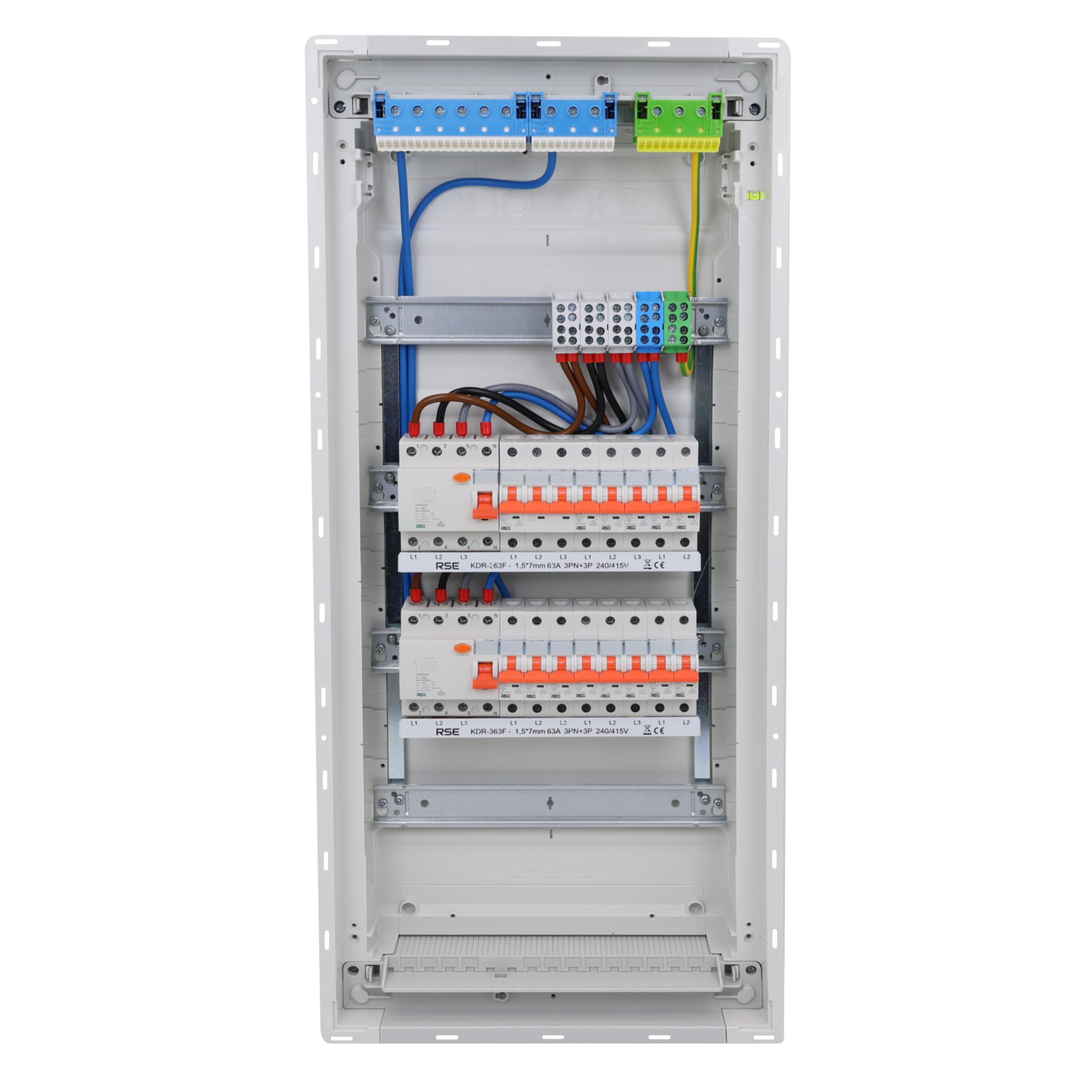 RSE Sub-stroomverdeler voor bedrade inbouw-zekeringkast, opbouw op holle wand met Hager-verdeler, inbouw 4 rijen VU48NC, zonder overspanningsbeveiliging