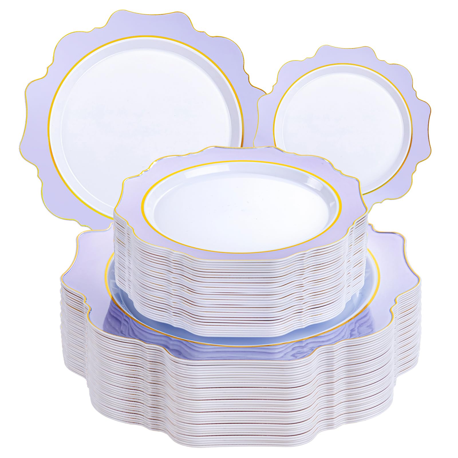 Ivory Gold Rim Plates - 200 Disposable Plates for Parties -13