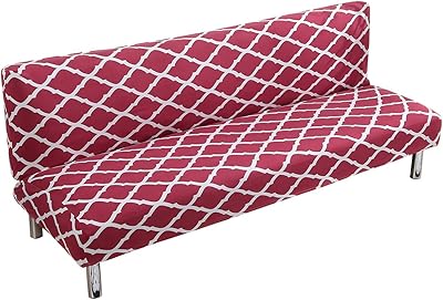 ele ELEOPTION Armless Sofa Bed Cover Stretch Futon Slipcover Full Folding Sofa Couch Futon Furniture Protector Wine Red (Ship from The US)