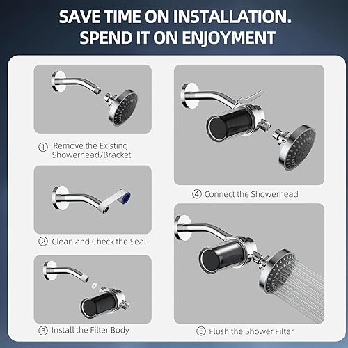 Miniatura 7 de Paquete de 2 filtros de ducha con 11 cartuchos de repuesto, filtro de carbono de cáscara de coco que elimina el cloro, metales pesados, filtro de