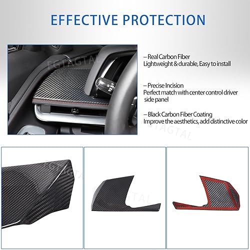 Miniatura 4 de Cubierta de panel lateral de consola central de fibra de carbono real compatible con Chevrolet Corvette C8 2020-2023, accesorios para panel lateral