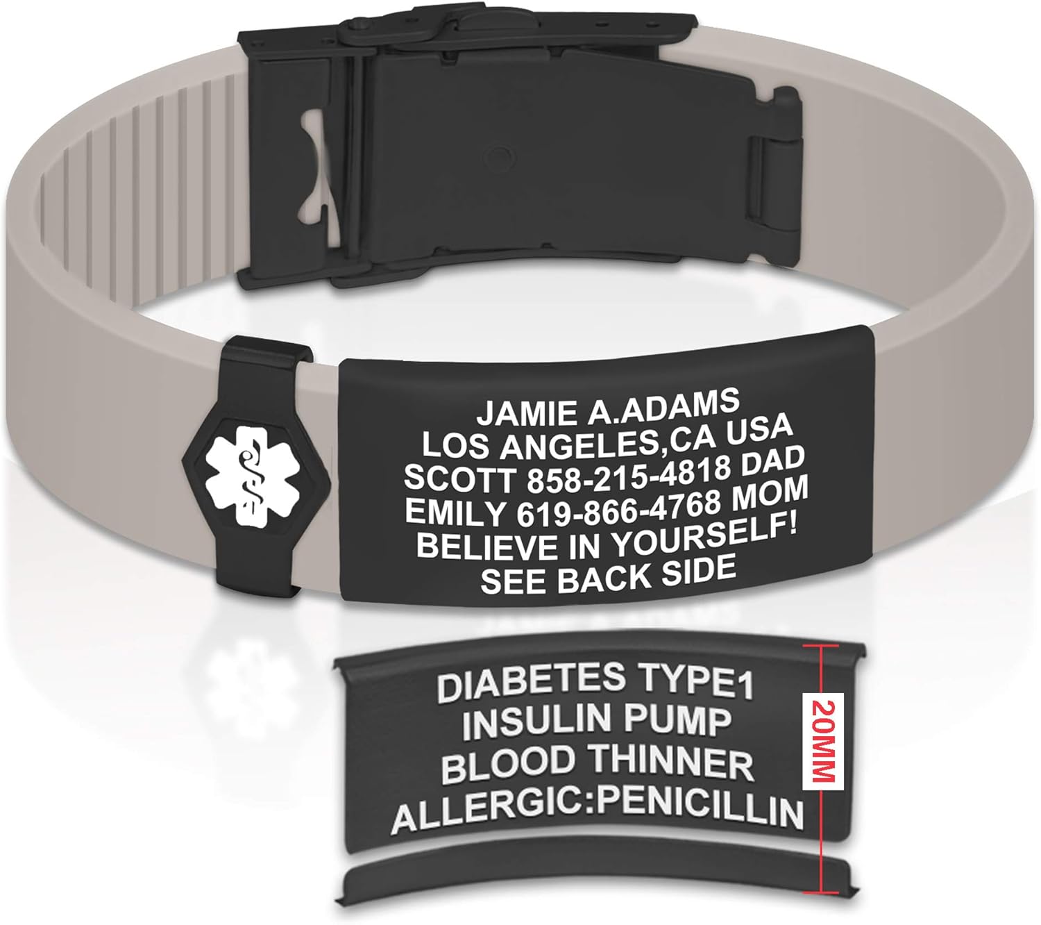 Divoti Sport ID Medical Alert Bracelet – Personalized Medical ID Bracelet – Trim-to-Fit Adjustable Carmella Blue Silicone Band w/Security Clasp & Dual-Side Engraving - Ultra - Red: Clothing, Shoes & Jewelry