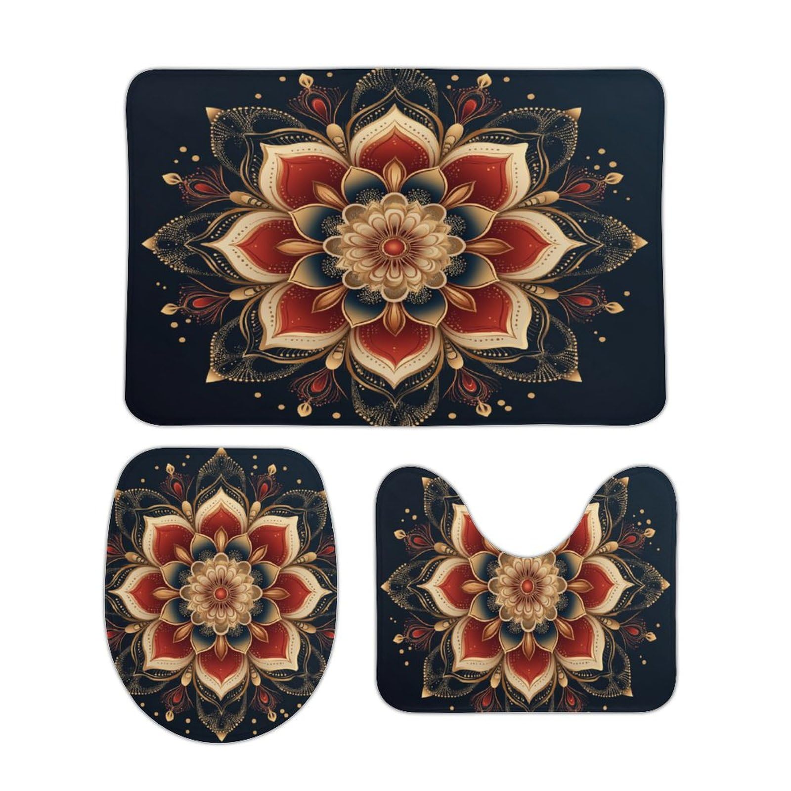 Tapis de bain 3 pièces floral bohème avec contour WC doux
