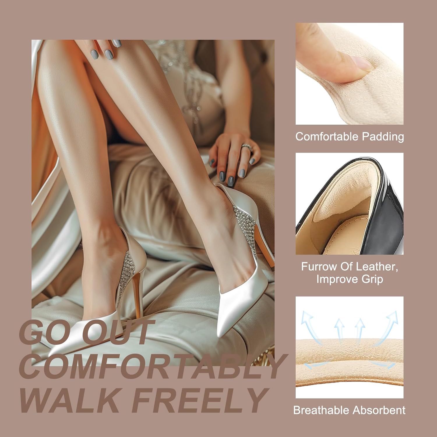 Heel Pads for Shoes, 2 Pairs Self-Adhesive Heel Grips & Protectors - Non-Slip Cushion Inserts to Prevent Blisters, Snug Fit for Big Shoes, Improve Comfort for Men & Women (Beige,Large) - Image 2