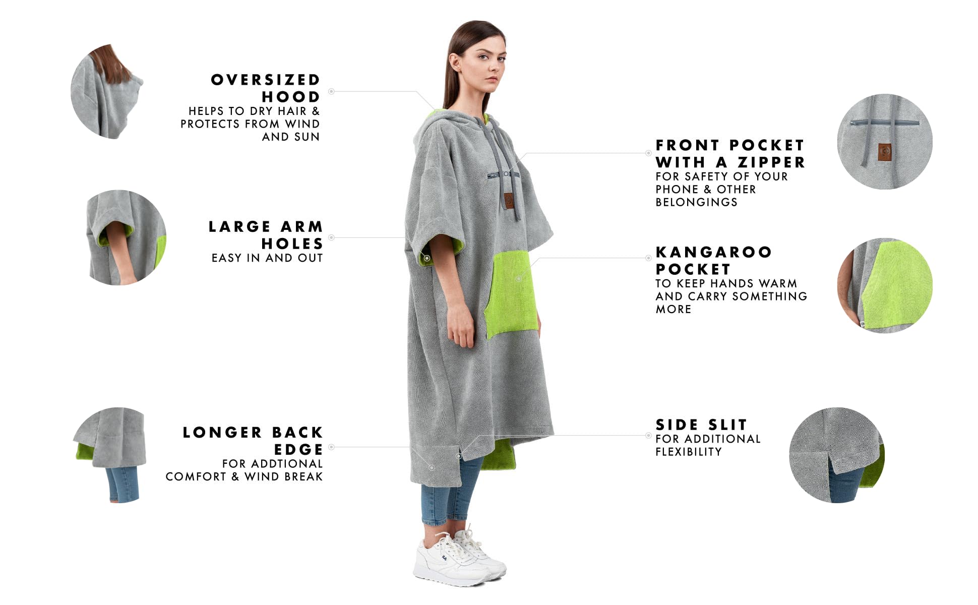 CULTHOOD Poncho Surf Toalla Playa Mujer, Hombre y Adolescentes, Bata Manta Cambiador Surf con Cremallera Bolsillo Toalla Microfibra Playa Grande Noches frías.