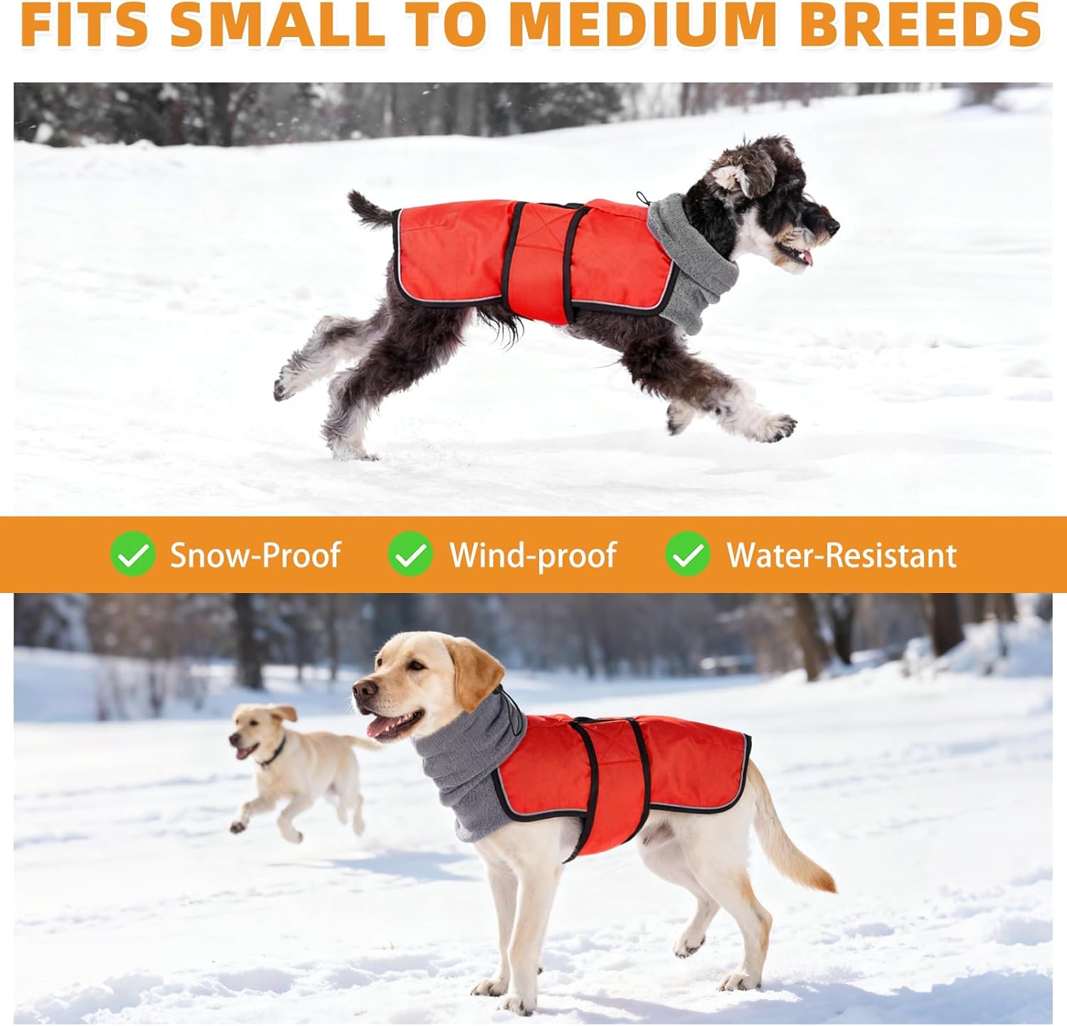 KOOLTAIL Dog Snow Jacket Winter Coat for Small Medium Dogs, Waterproof&Windproof Puppy Jacket with Fleece Lining and High Collar for Cold Weather, Warm Pet Snowsuit Vest Clothes with Leash Hole, Red L