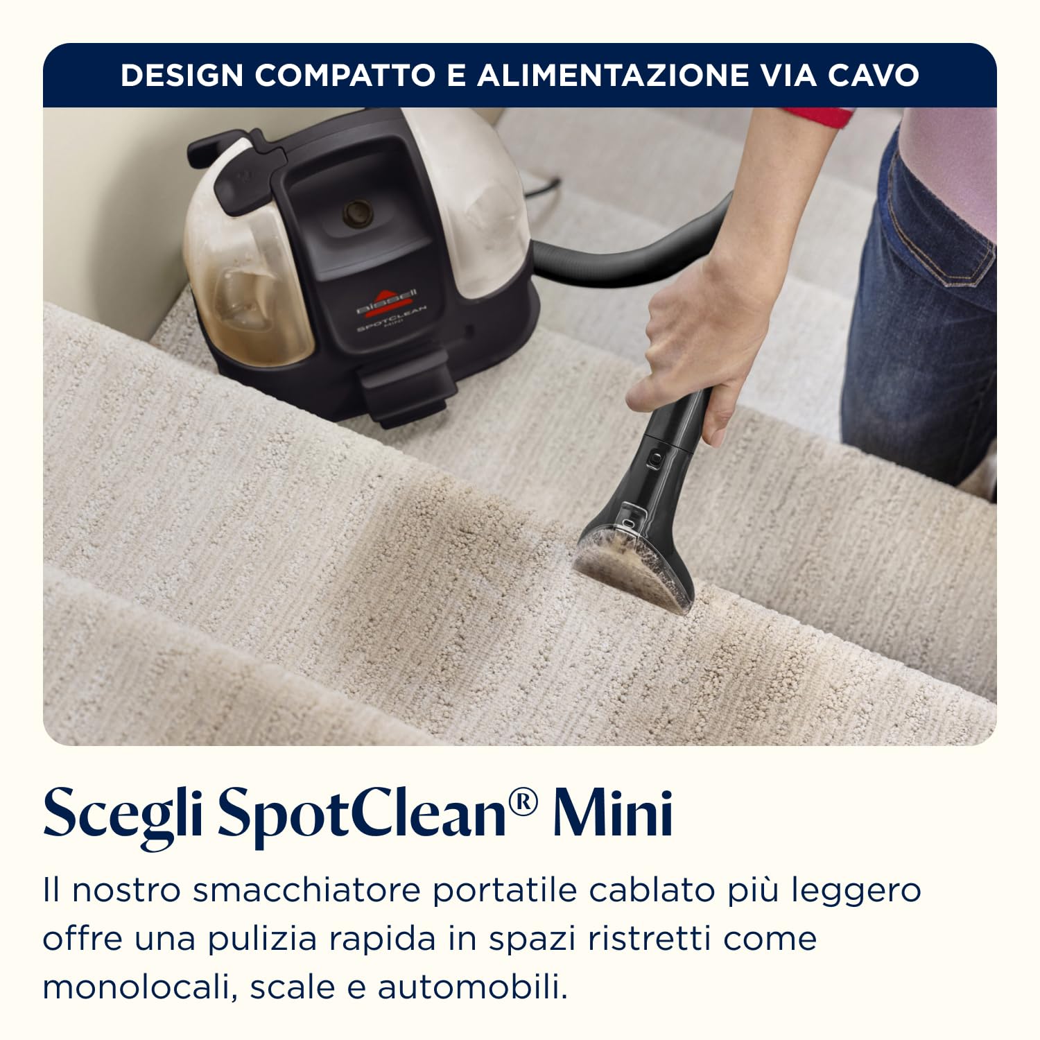 BISSELL SpotClean 41491 Mini Carpet Cleaner with Cable, Portable Upholstery Lava, Perfect for Quick Cleaning, Compact and Lightweight, Stain Remover from Cars, Boats, Sofas, Mattresses and More