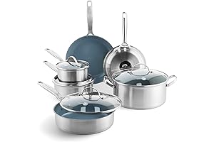 GreenPan Treviso Stainless Steel 10-Piece Cookware Set with Healthy Ceramic Nonstick Coating, PFAS-Free