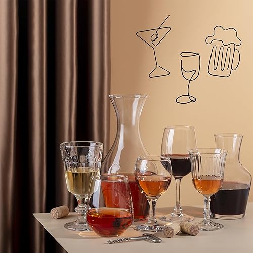 Miniatura 4 de Ecqizer Arte de pared de vidrio de vino de metal, 3 piezas, alambre de metal, decoración de copa de vino negro, arte de pared de vidrio de vino