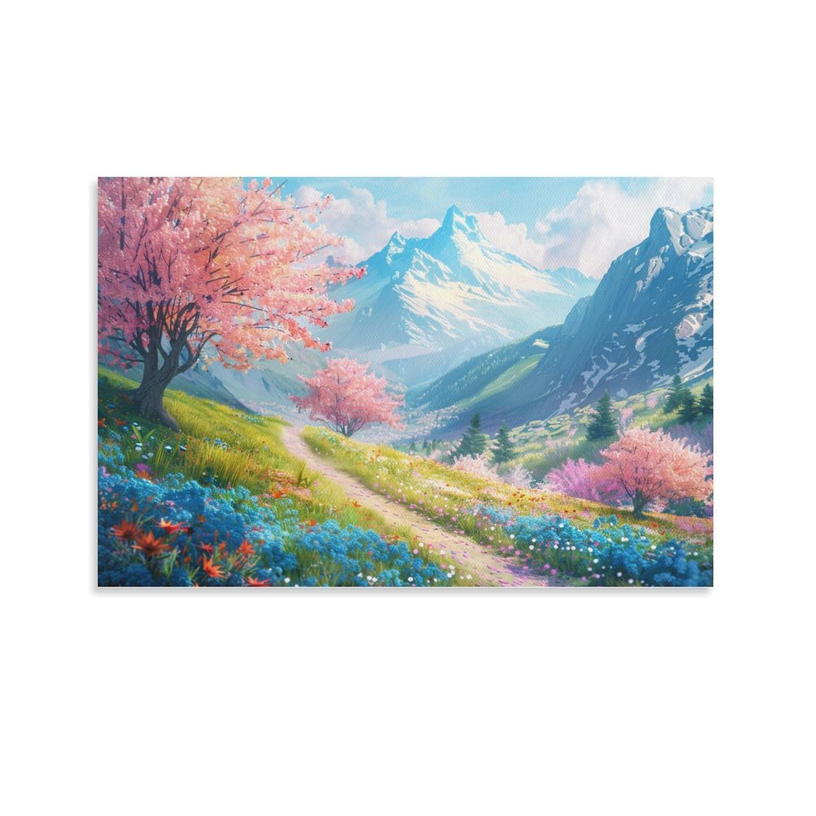 Amazon.co.jp: 絵画 山道の両側には花や木が咲き誇ります アートパネル