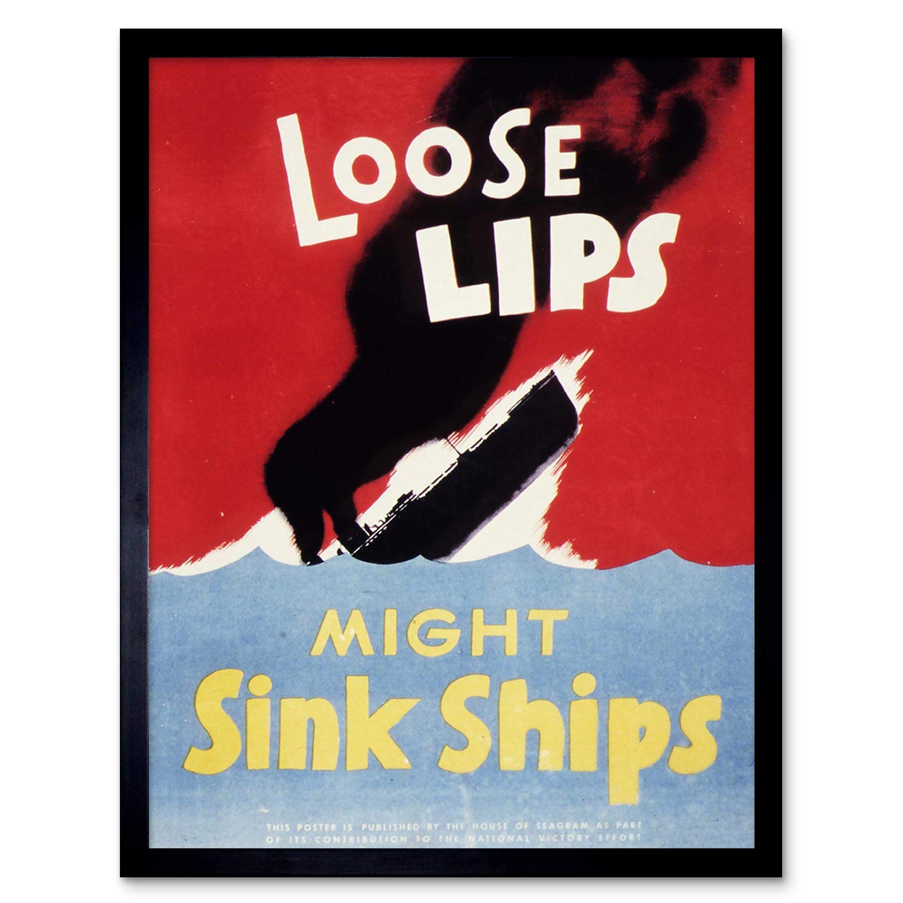 Wee Blue Coo War Wwii USA Loose Lips Sink Ships Art Print Framed Poster Wall Decor 12X16 Inch