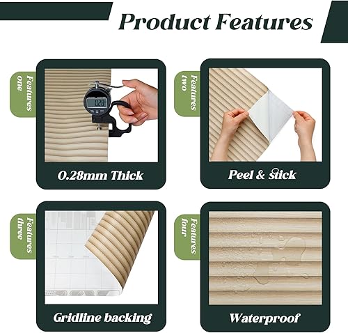 Miniatura 2 de Oxdigi Papel tapiz autoadhesivo con listones de madera, 11.8 x 196 pulgadas (16 pies cuadrados), patrón 3D, PVC autoadhesivo, extraíble, apto para