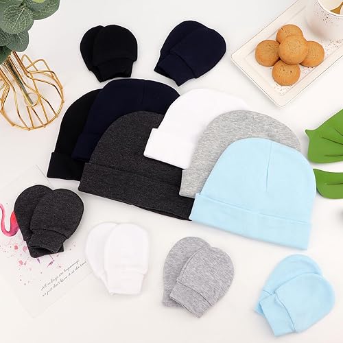Miniatura 4 de BQUBO - Conjunto de guantes para bebé recién nacido, gorro de hospital, gorro, gorro para bebés, guantes para bebés