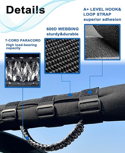 Miniatura 2 de Asas de agarre de barra antivuelco, asas de agarre de cuerda de paracaídas para Jeep Wrangler YJ TJ JK JKU JL JLU, asas de agarre duraderas, barras