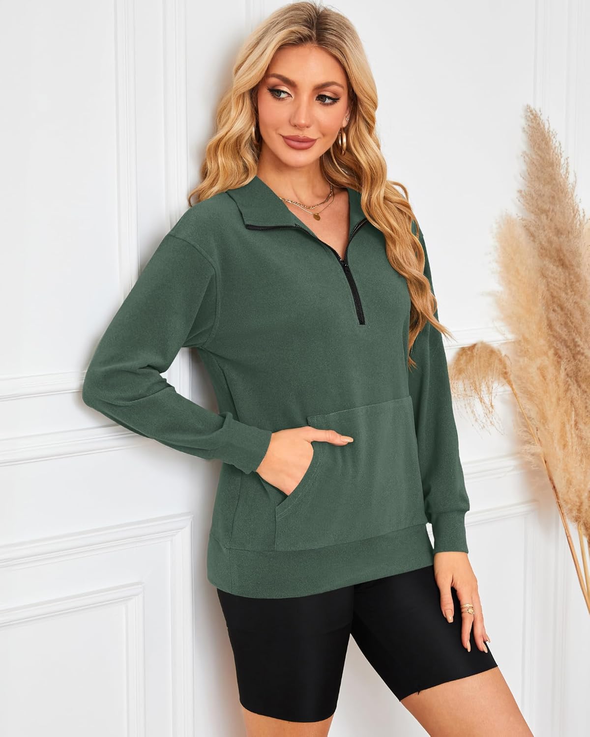 MISFAY Womens Half Zip Oversized Sweatshirts 2025 Casual Long Sleeve Hoodies Quarter Zip Up Pullover Fall Outfits with Pocket - Image 2