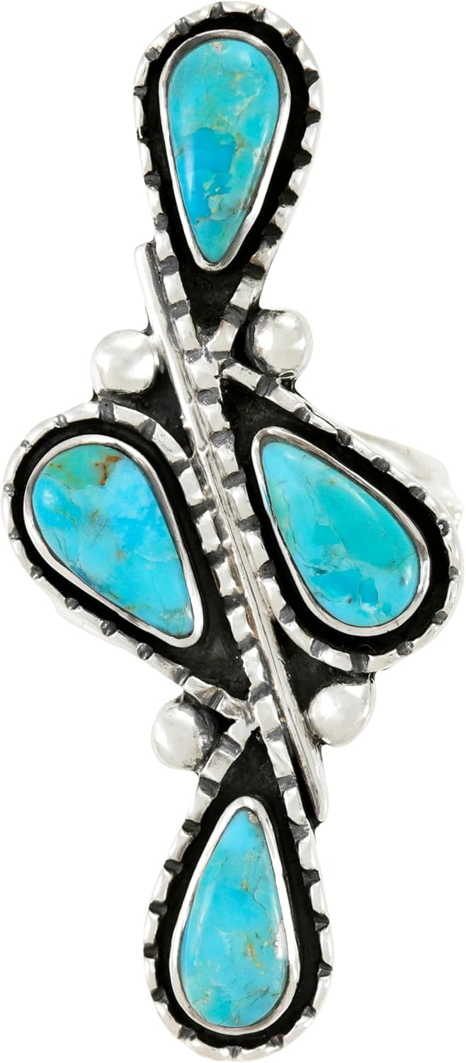 Turquoise Ring Sterling Silver 925 Genuine Gemstones Size 6 to 11