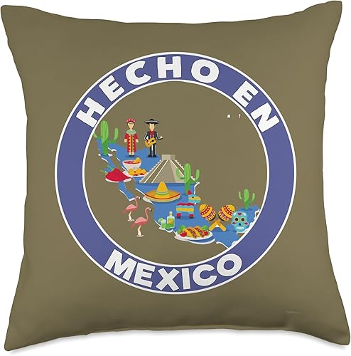 Hecho en Vintage México Map by ASJ - Almohada de 18 x 18 pulgadas, multicolor
