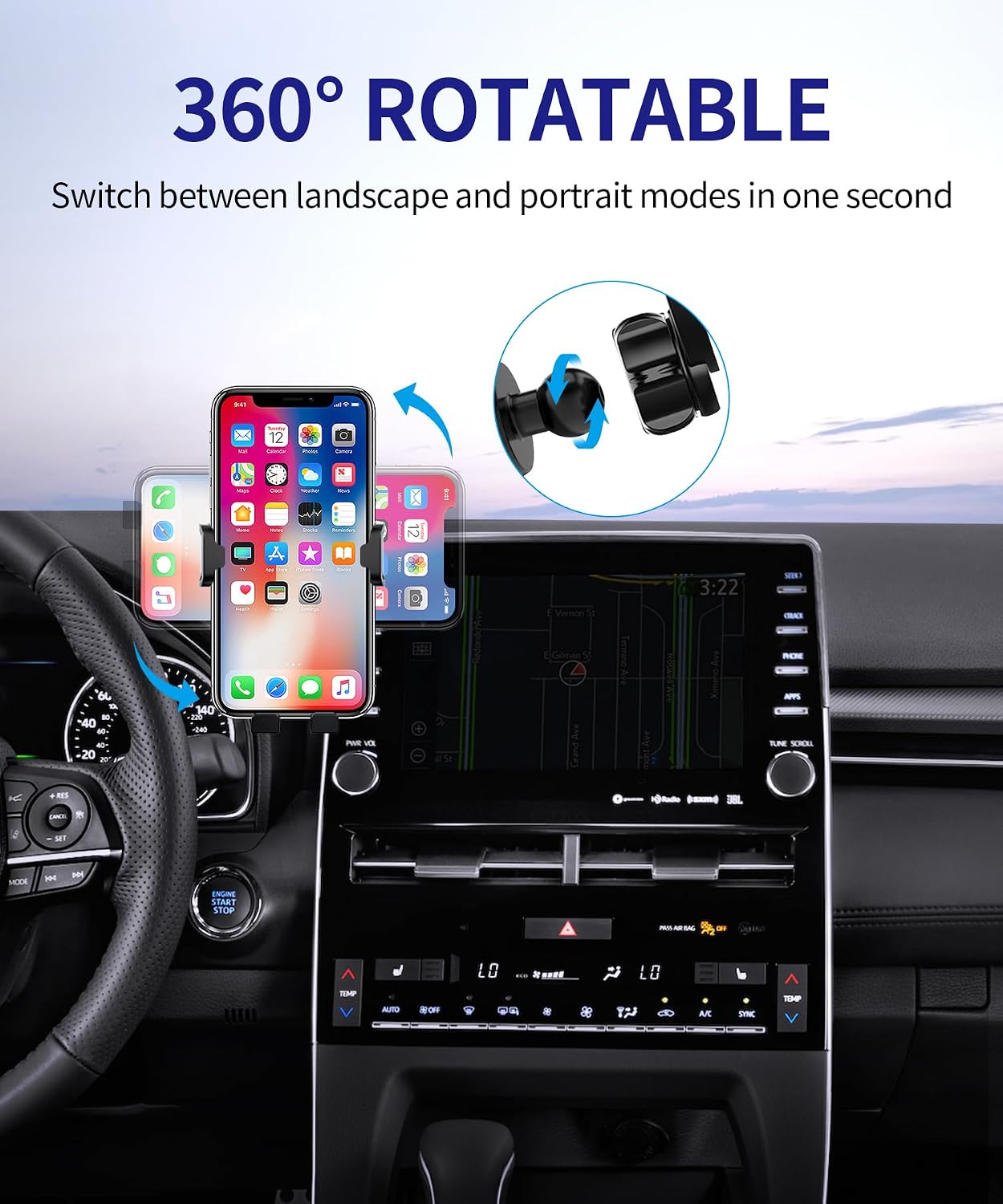 Car Phone Holder for 2019-2022 Toyota Avalon, 360° Rotation, 9 inch Screen Fixed Clip, Auto Accessories Navigation Bracket, Interior Decoration Mobile Phone Mount