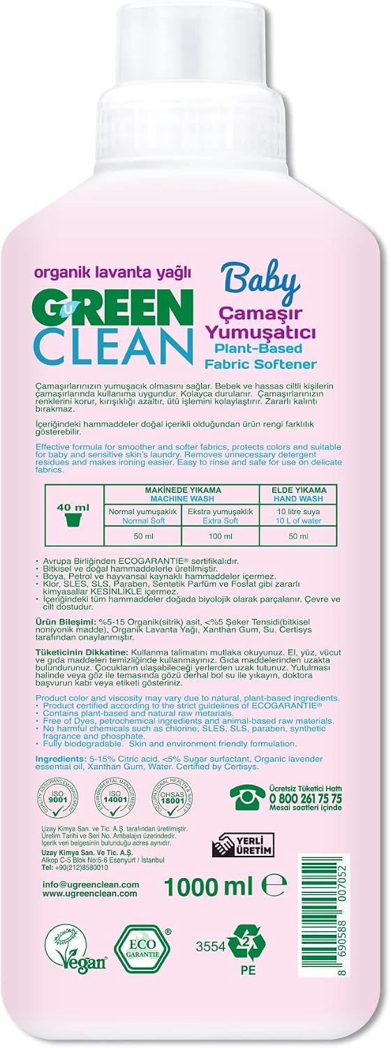 UGREEN U Green Clean Baby Bitkisel Çamaşır Yumuşatıcı 1000ml
