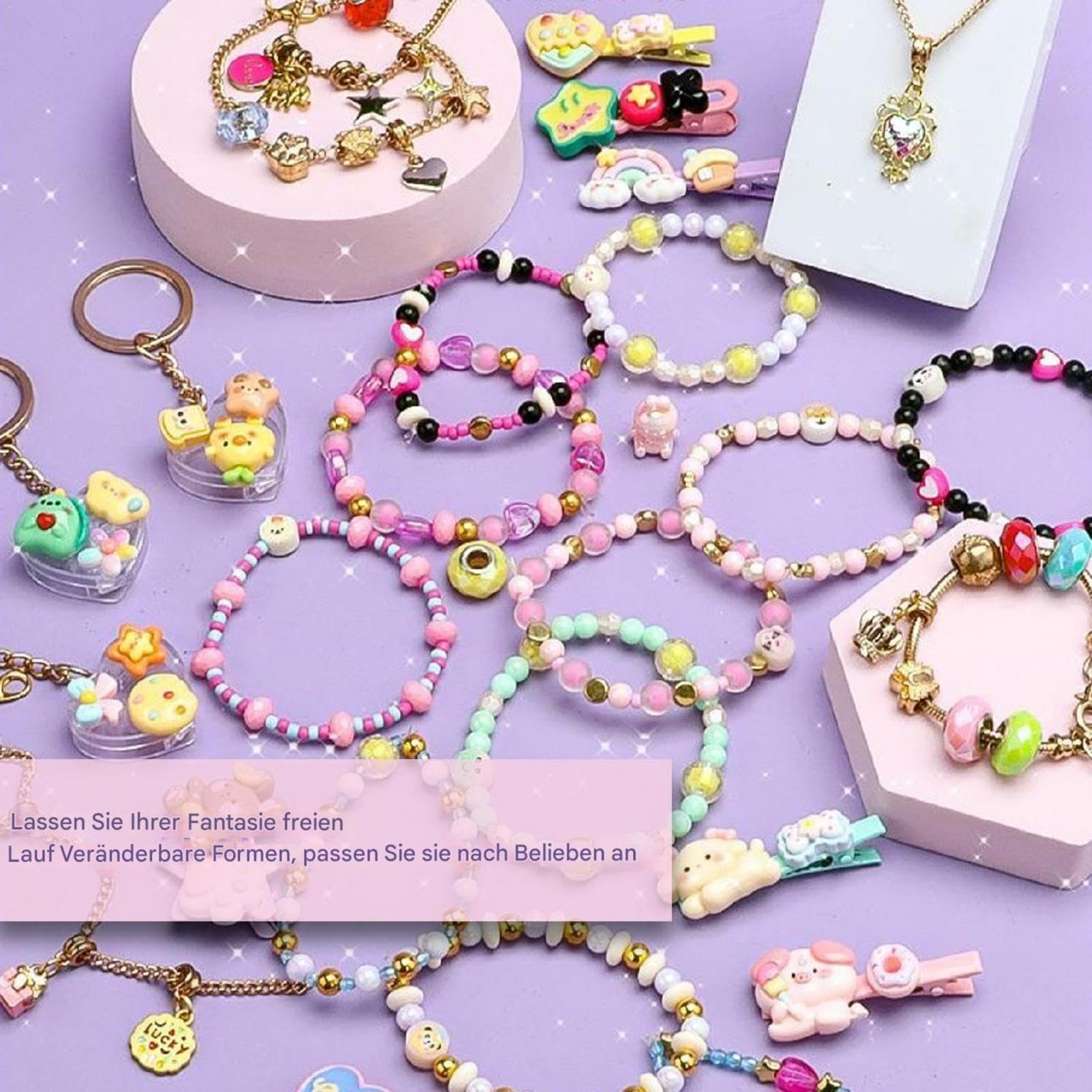 Lnhgh Armbänder Pädagogisch interaktives DIY Basteln | Kinderschmuckset mit Haarspange für Zuhause Schule Unterricht Picknick Spiel Kindergeburtstag