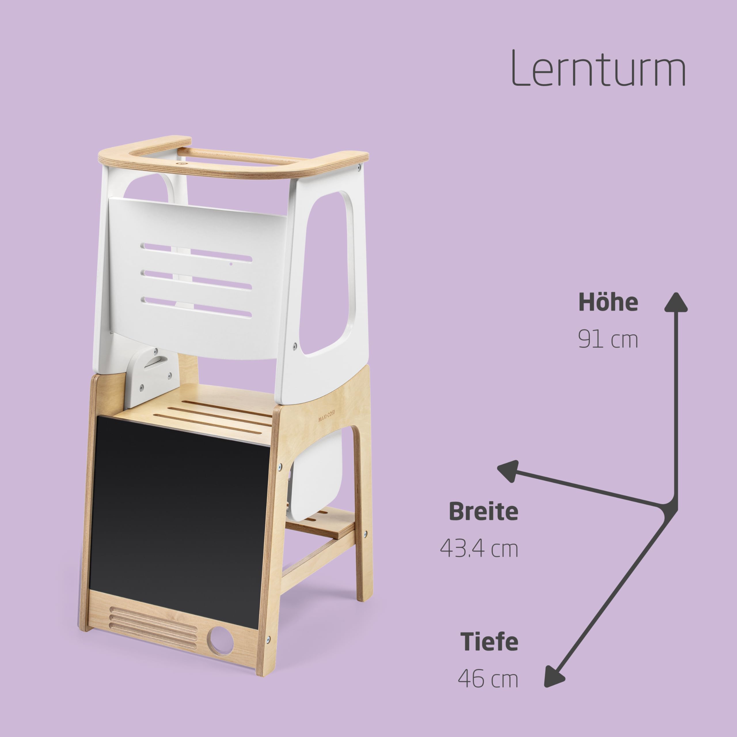 Maxi-Cosi Toucan 3-in-1-Lernturm Montessori Holz, FSC 100% Zertifiziert, 1,5–99+ Jahre, 10–150kg, 3 Höhen
