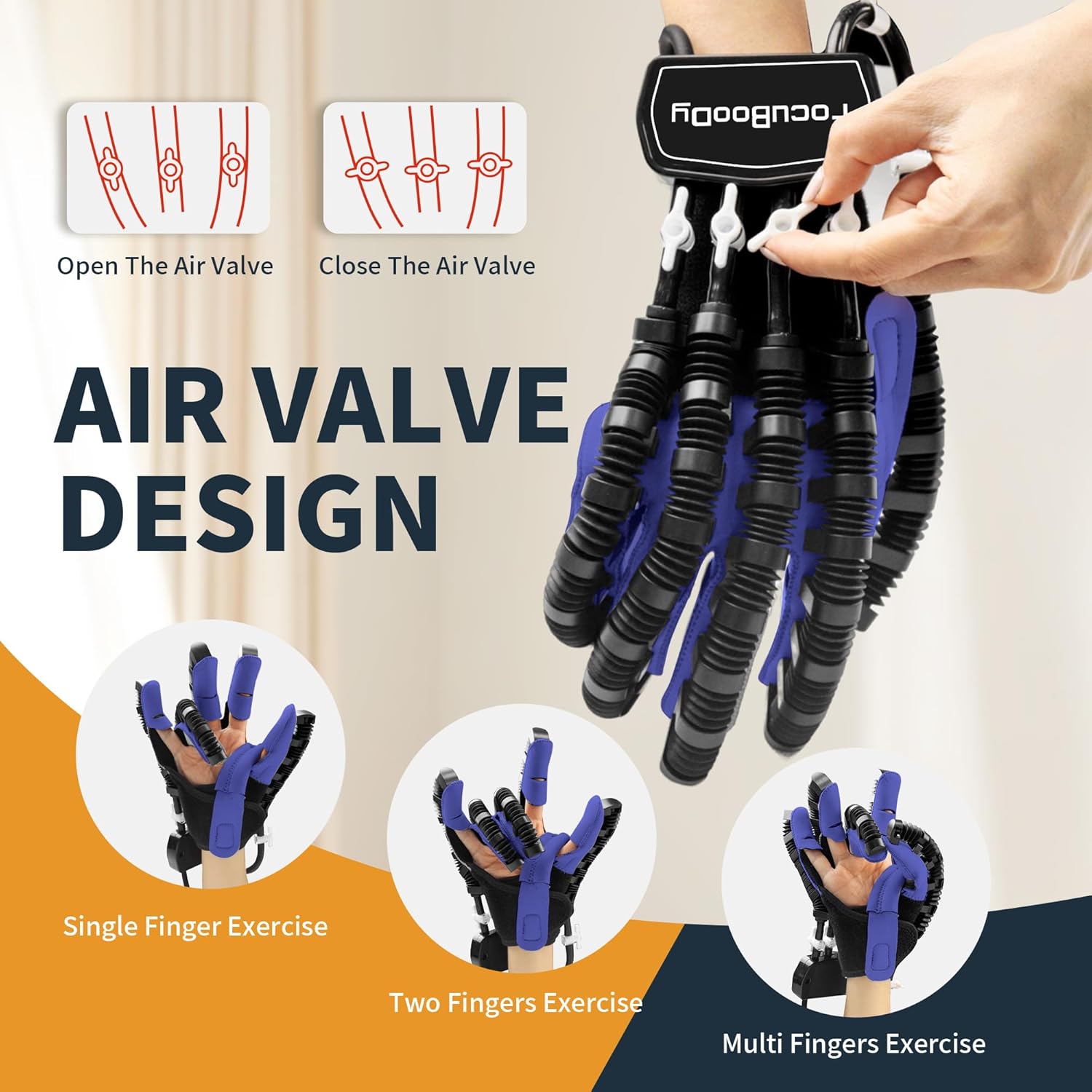 Hand Rehabilitation Robot Gloves Mobility Finger Training Equipment for Hemiplegia Stroke Cerebral Palsy Patient with USB Chargeable (Blue Size Large) Right Hand
