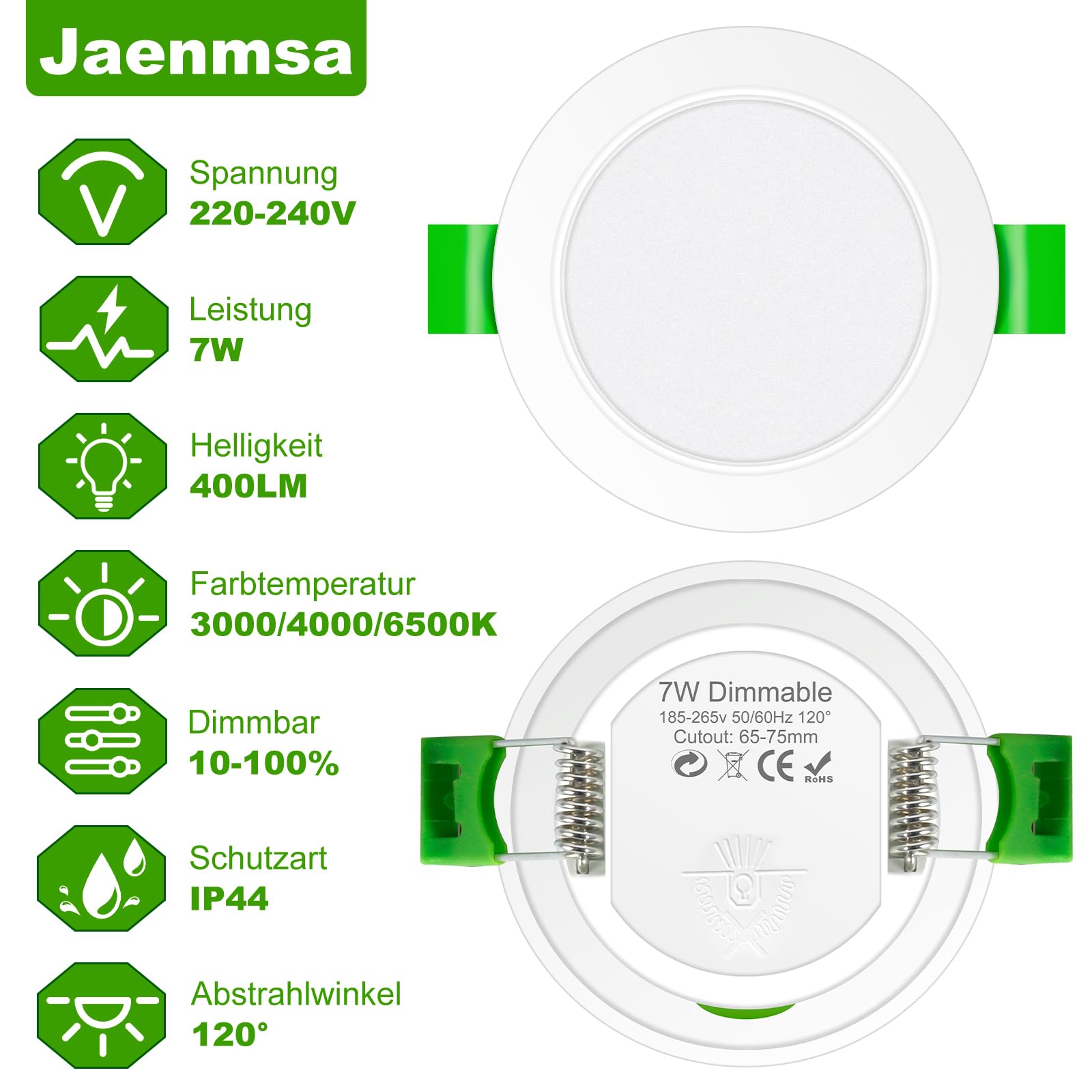 LED Einbaustrahler 230V Dimmbar, 7W Flach 65-75mm Einbauø, 24er Set LED Spot, IP44 Deckenspots Warmweiß Neutralweiß Kaltweiß für Badezimmer, Küche, Wohnzimmer, Flur/Schlafzimmer