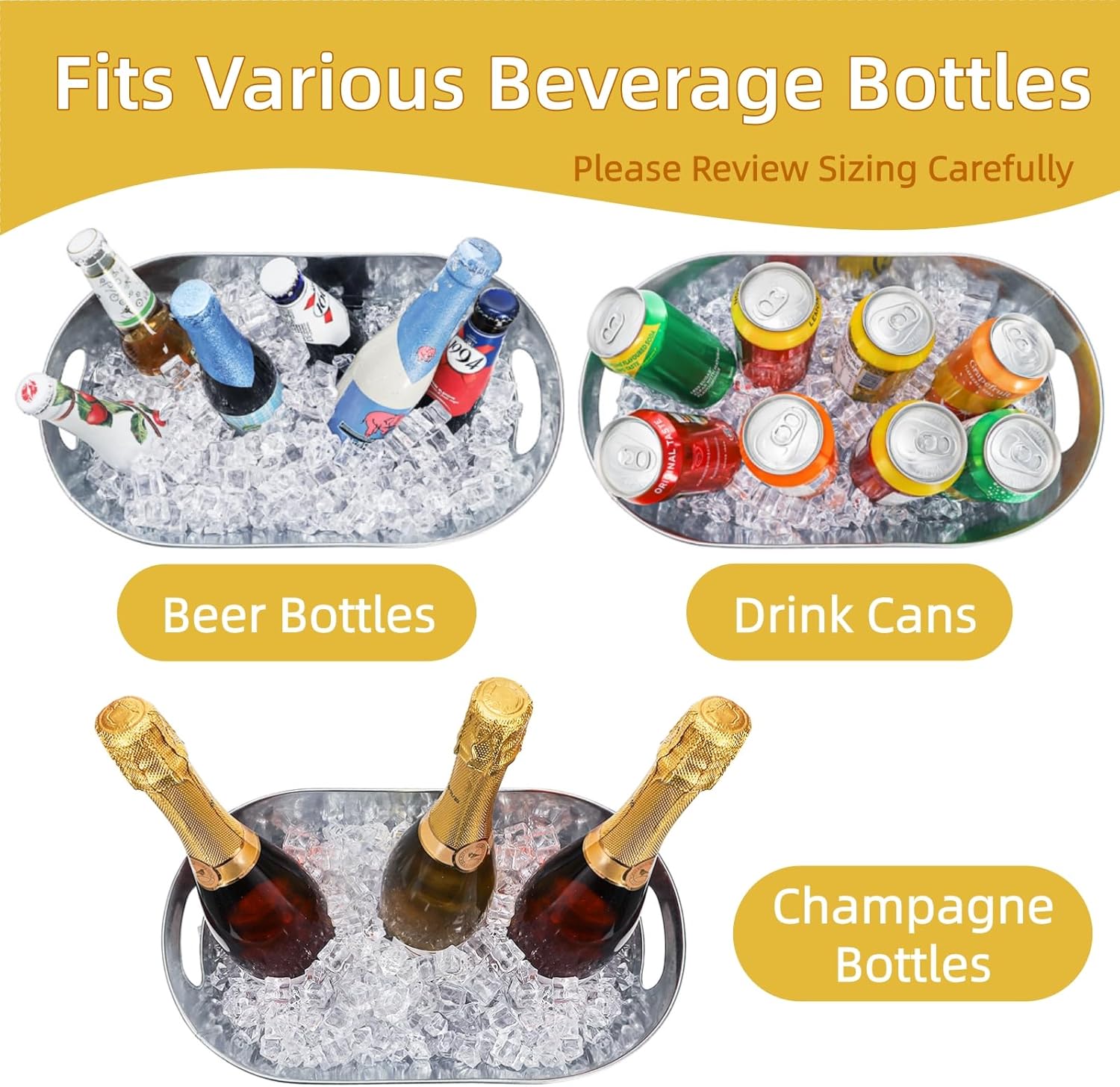 Dicunoy 2 Pack Ice Buckets Galvanized Tub, 1.2 Gallon Beverage Tubs for Parties, Metal Beer Drink Buckets with Handles, Wine Cooler Storage for Champagne Cocktails Bar Supplies