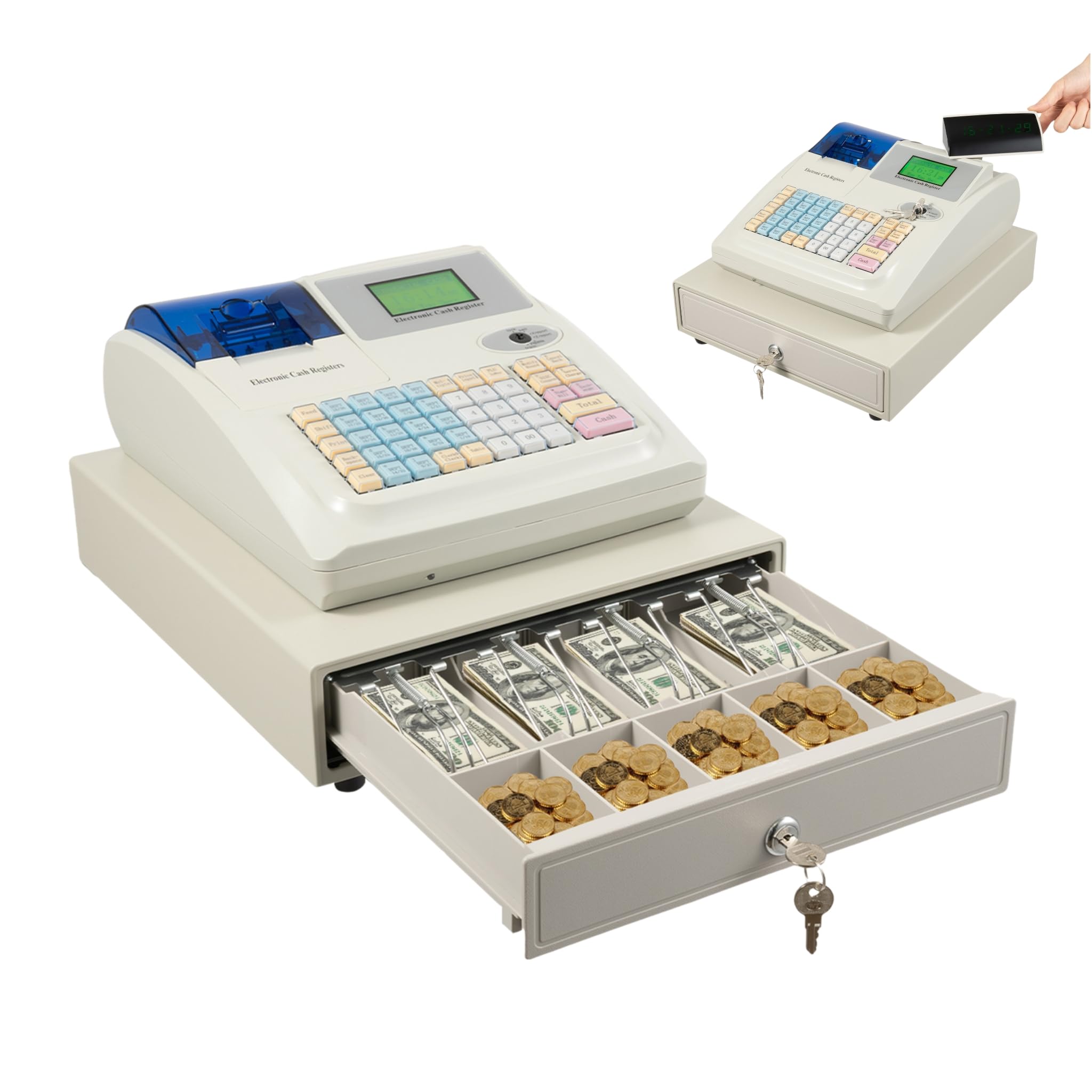 Electronic Cash Register, 48 Keys 8 Digital LED Cash Register for Small Businesses, POS Casher Multifunctional Cashier Registers for Cafes Bookstores Supermarket