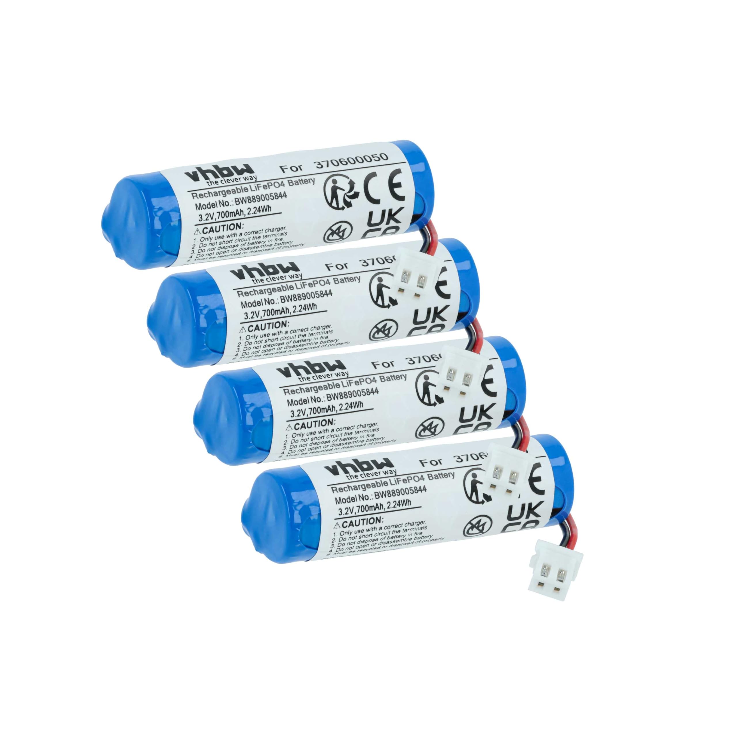 vhbw 4X wymienne baterie do Carrera 370600050 do samochodów wyścigowych (700mAh, 3,2V, LiFePO4, 50 x 16 x 14 mm, JST ZH)