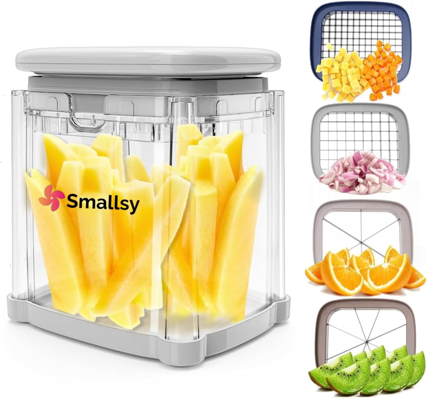 4-in-1 French Fry Cutter, Vegetable Chopper, Manual Potato Cutter for Fries, Food Dicer Chop Box, Onion Cutter Apple Slicer with 4 Blades for Kitchen