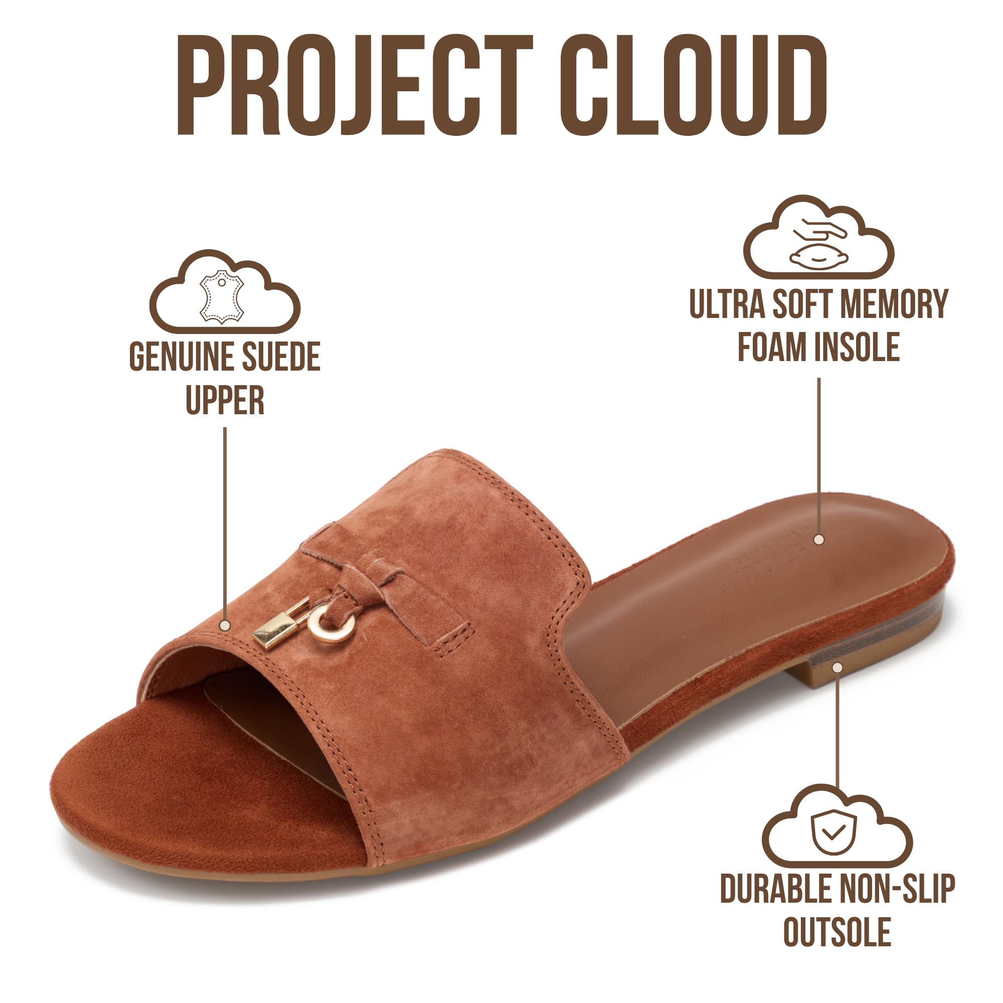 Project Cloud 100% Genuine Leather Sandals Women Dressy - Non-Slip Womens Sandals with Memory Foam Insole Slides for Women Footwear - Lightweight Flat Sandals for Women 2026 (Cannes) — view 2