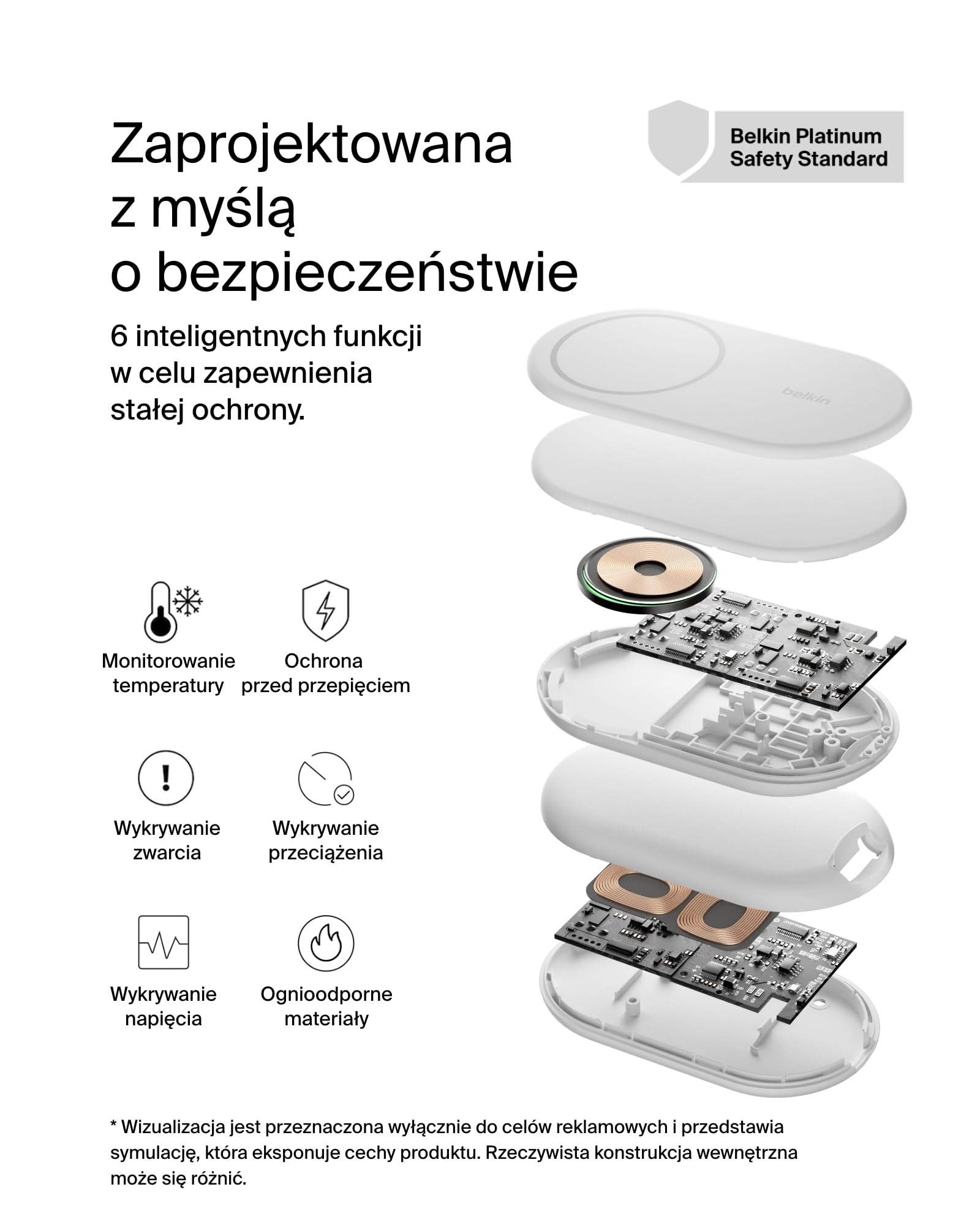 Belkin BoostCharge magnetyczna, składana ładowarka Qi2 2 w 1 o mocy 15 W, ładowarka bezprzewodowa zgodna z MagSafe do Apple iPhone 16/15/14/13, z antypoślizgową podstawą, zasilacz w zestawie – biała