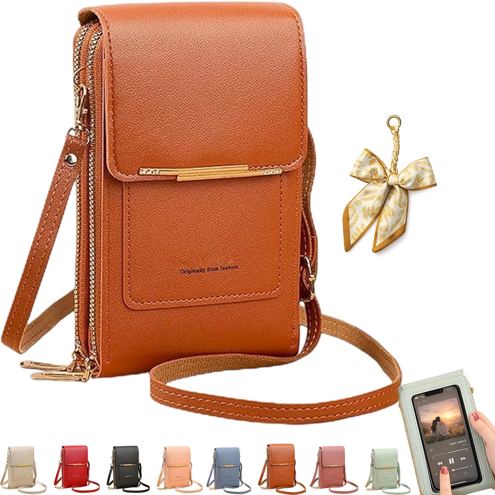 Women's Touch Screen Mobile Phone Messenger Bag, RFID Leather Crossbody Wallet Purse, Anti-Theft Shoulder Strap — view 10