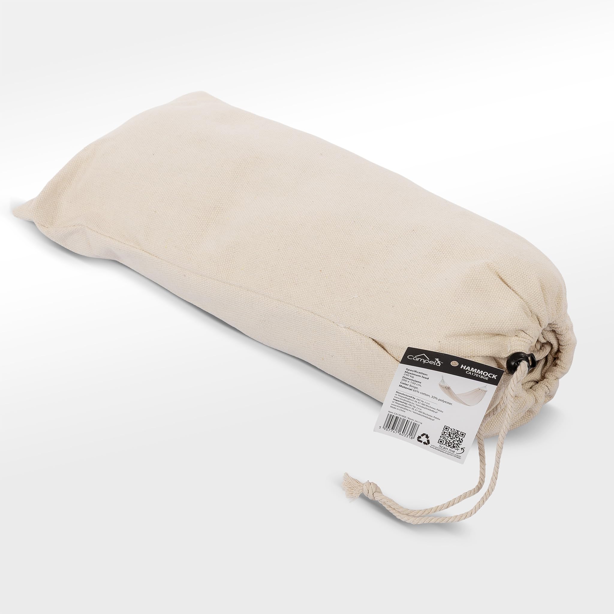 Amaca Doppia 200x150 cm Portata 240 kg Boho Beige Cotone Poliestere Giardino Terrazza