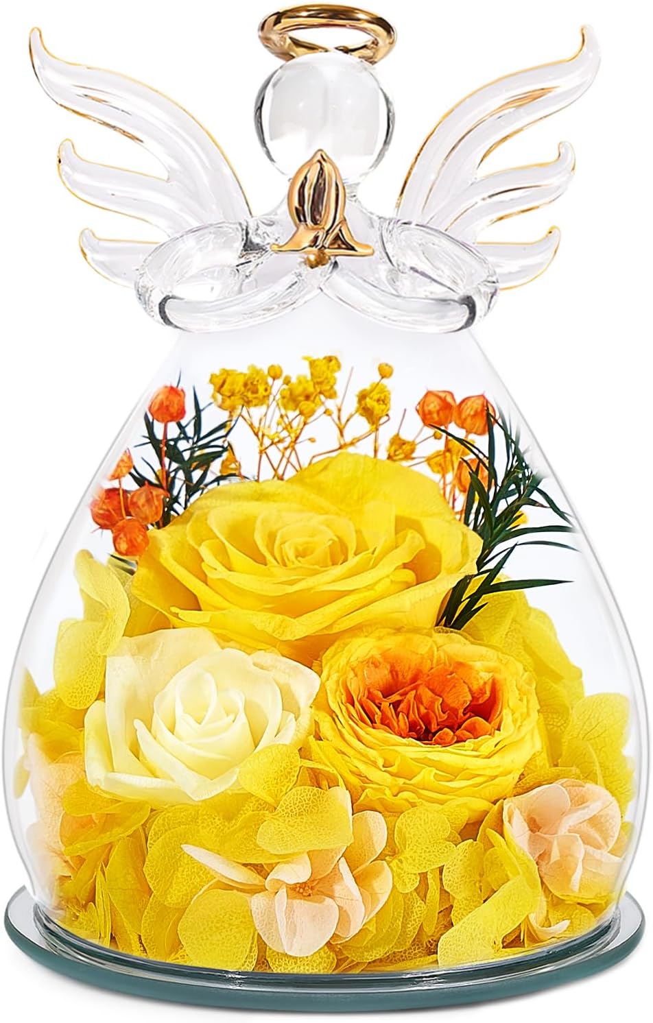 Birthday Gifts for Women Mom Preserved Rose in Glass Angel Figurines Fresh Flower f...