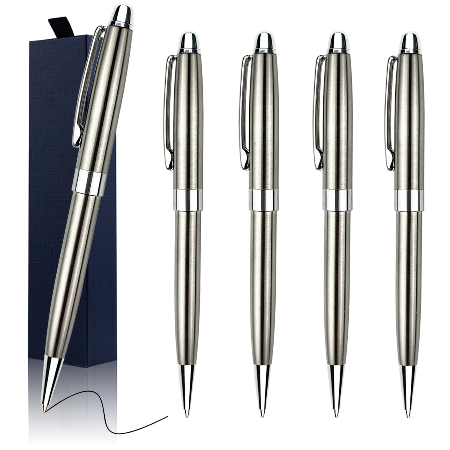ANCOLOFIS Personalised Ballpoint Pens Stainless Steel Fancy Pens Engraved with Your Name Logo or Message, Phone Number Black ink Perfect for Bank, Office, Hotel 5 Pcs/Pack โ image 1