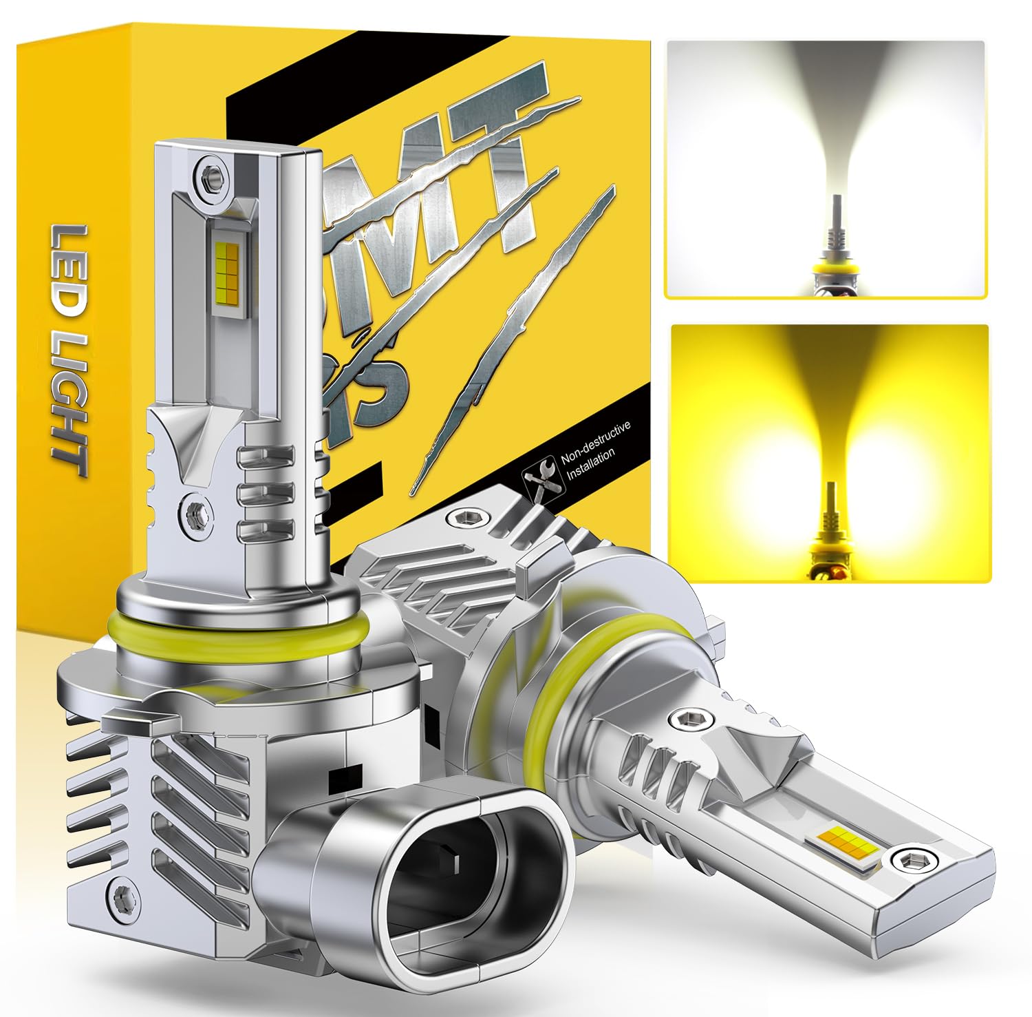 BMT xms 9006 HB4 LED Fendinebbia - Switchback 6500K Bianco/3000K Giallo ambra - Fendinebbia bicolore bianco-giallo Mini Formato Plug and Play, confezione da 2