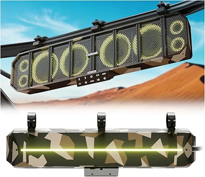 GoHawk 25" UTV Sound Bar, 8-Speaker ATV Soundbar with RGB Lighting, 4X Tweeters Bluetooth Golf Cart Soundbar, Compatible with Polaris RZR Can-Am X3 Defender Marine w/FM Radio for 1.5"-2.25" Roll Cage