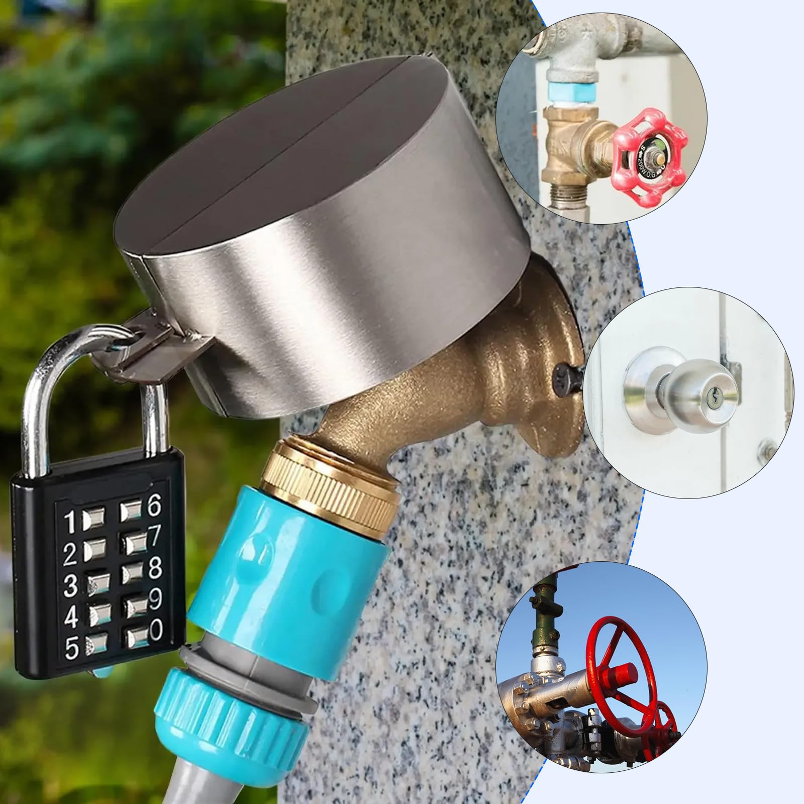 1 juego de cerradura de grifo, antirrobo y ahorro de agua cubierta protectora del grifo, cubierta de la cerradura del grifo con 2 cerraduras y 4 llaves, cerradura de agua de acero inoxidable para