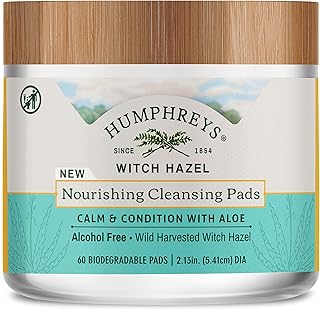 Humphreys Witch Hazel Nourishing Cleansing Pads | Wild Harvested Witch Hazel & Aloe | Hydrating, Natural Alcohol-Free Formula | 60 Rounds