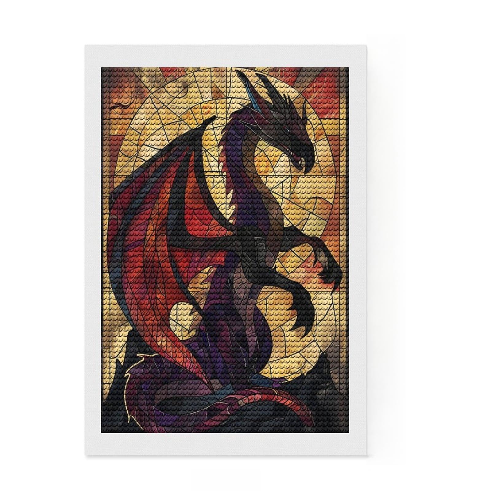 Junmoney Black Dragon Diamond Art Kit 8"x12", Easy to Follow Symbols, Mindful Craft Activity, Bedroom Decor, Christmas Gift