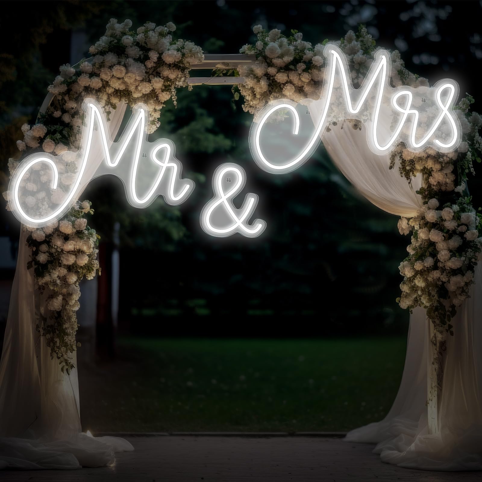 Kittmip Mr and Mrs Neon Sign for Wedding 57.09 x 15.75 Inch Neon Light LED Backdrop Wall Decor USB Wedding Reception Decoration Gifts for Anniversary Engagement Banquet(Cold White) โ image 1
