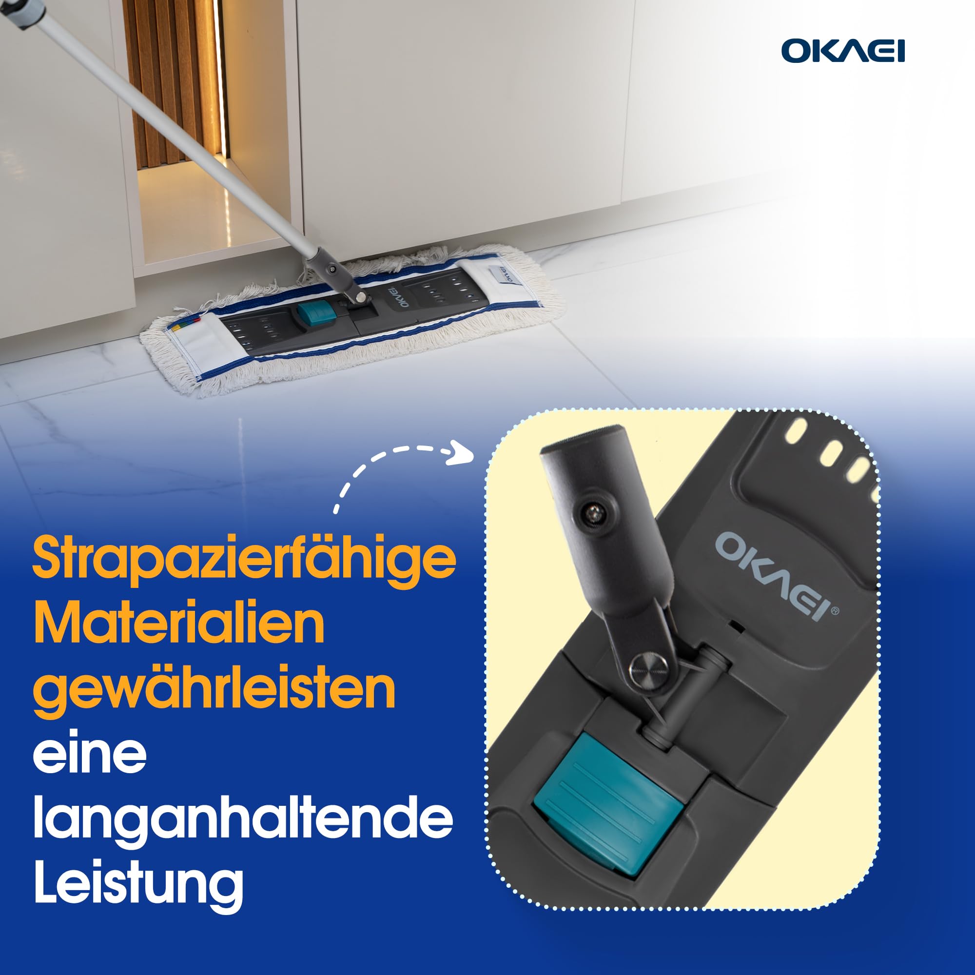 OKAEI Klapphalter für Wischmopps 50 cm – 10er Spar-Set für Profis – Industrie Mophalter mit 360° Drehkopf & Fußschalter – Bodenwischer Halter für große Flächen – robust & klappbar (grau/grün)